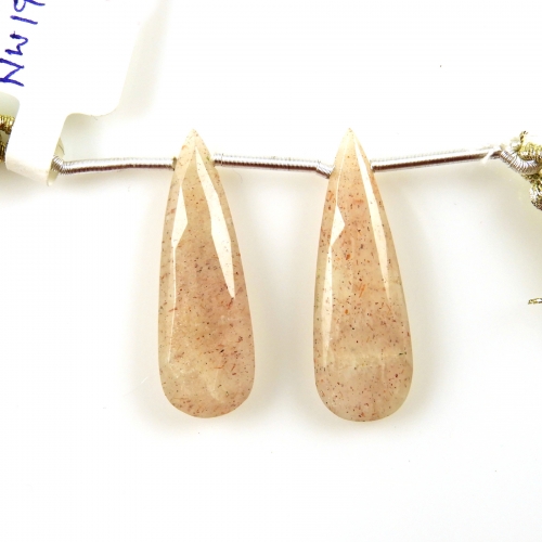 Peach Moonstone Drops Almond Shape 30x10mm Drilled Beads Matching Pair