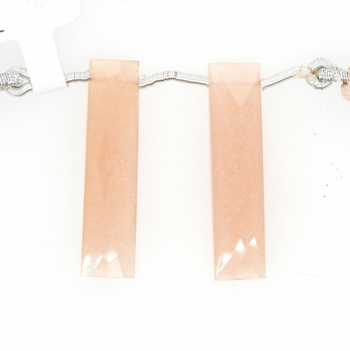 Peach Moonstone Drops Baguette Shape 31x7mm Drilled Beads Matching Pair
