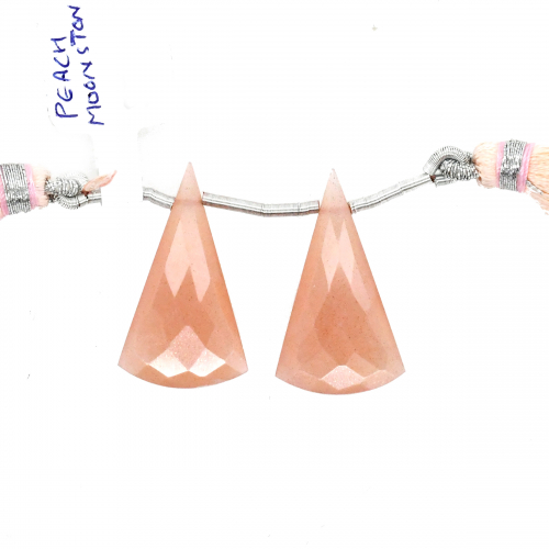 Peach Moonstone Drops Conical Shape 27x15mm Drilled Beads Matching Pair