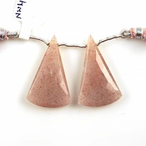 Peach Moonstone Drops Conical Shape 34x21mm Drilled Beads Matching Pair