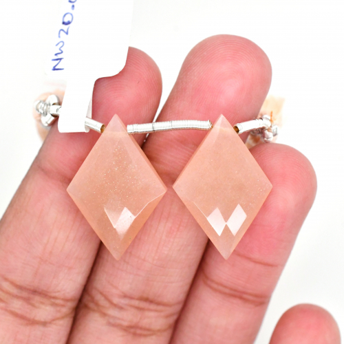 Peach Moonstone Drops Diamond Shape 23x15mm Drilled Beads Matching Pair