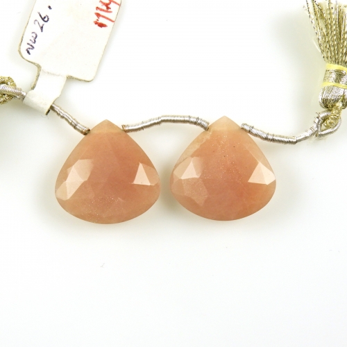 Peach Moonstone Drops Heart Shape 18x18mm Drilled Beads Matching Pair