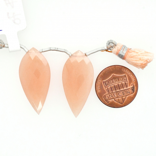 Peach Moonstone Drops Leaf Shape 30x14 Mm Drilled Beads Matching Pair