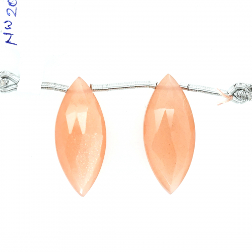 Peach Moonstone Drops Marquise Shape 25x11mm Drilled Beads Matching Pair