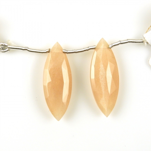 Peach Moonstone Drops Marquise Shape 29x11mm Drilled Beads Matching Pair