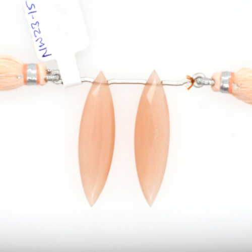 Peach Moonstone Drops Marquise Shape 37x10mm Drilled Beads Matching Pair