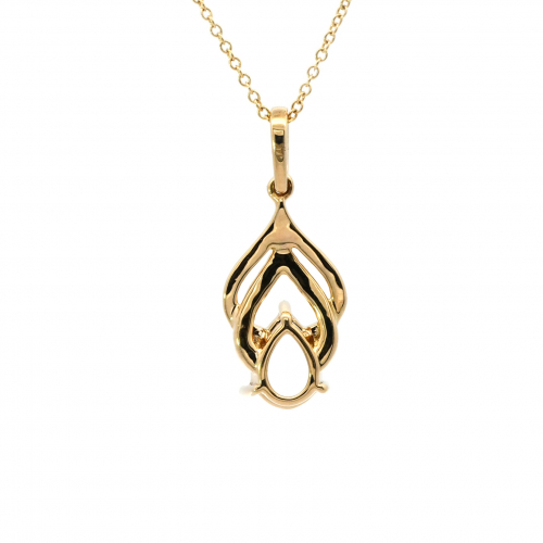 Pear 7x5mm Pendant Semi Mount In 14K Yellow Gold With Diamond Accents (Chain Not Included)