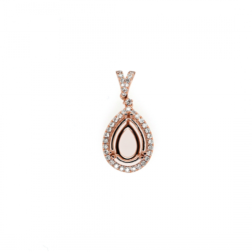 Pear Shape 10x7mm Pendant Semi Mount In 14k Rose Gold With Diamond Accents (pd0780)