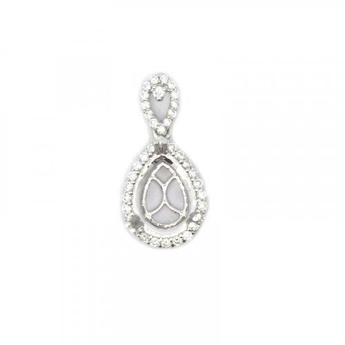 Pear Shape 10x7mm Pendant Semi Mount In 14k White Gold With Diamond Accents