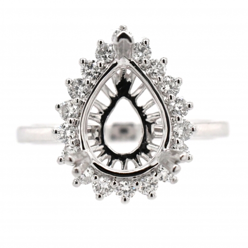 Pear Shape 11x8mm Ring Semi Mount in 14K White Gold with White Diamonds