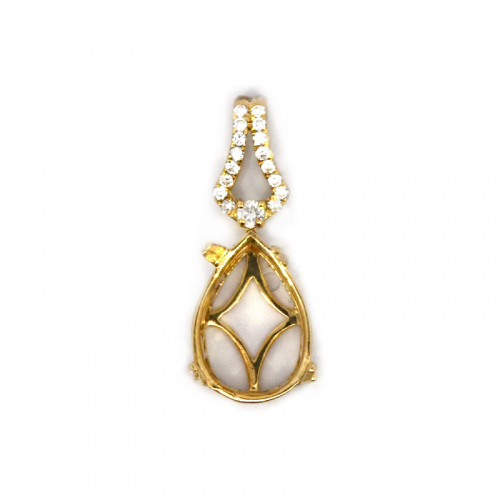Pear Shape 13.5x9mm Pendant Semi Mount In 14k Yellow Gold With Diamond Accents