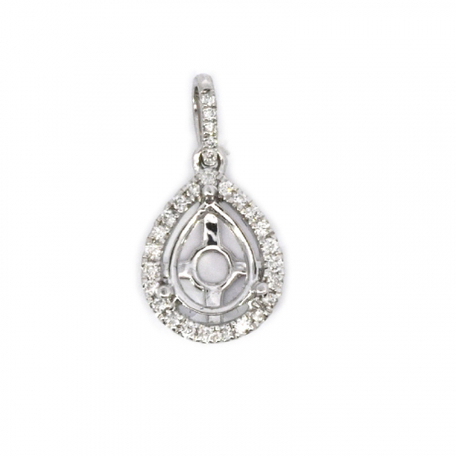 Pear Shape 7x5mm Pendant Semi Mount In 14k White Gold With Diamond Accents