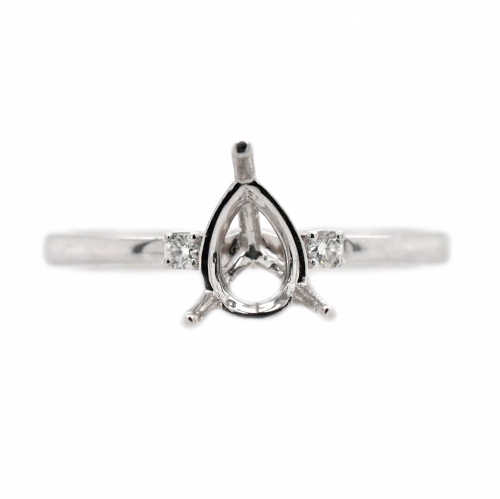 Pear Shape 7x5mm Ring Semi Mount in 14K White Gold with White Diamonds ( RG1533 )