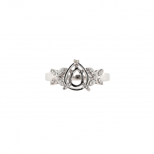 Pear Shape 9x7mm Ring Semi Mount in 14K White Gold with Accent Diamonds (RG1307)