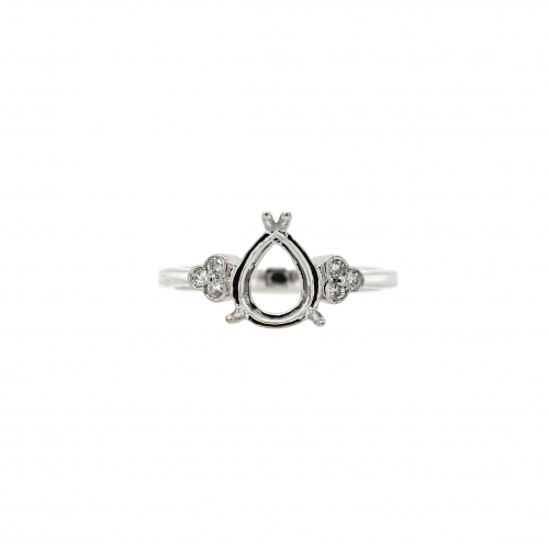 Pear Shape 9x7mm Ring Semi Mount In 14k White Gold With Accent Diamonds (rg1470)