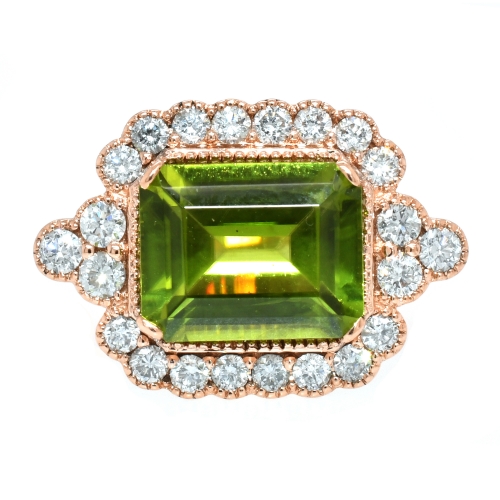 Peridot 3.30 Carat With Accented Diamond Ring In 14k Rose Gold