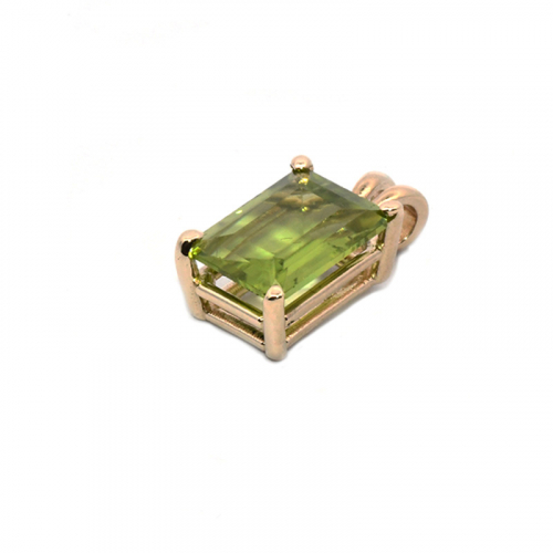 Peridot Emerald Cut 1.98 Carat Pendant  In 14k Yellow Gold ( Chain Not Included )