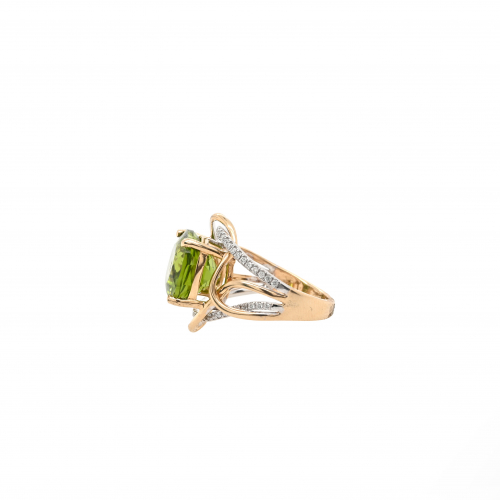 Peridot Oval 7.22 Carat Ring With Accented Diamond In 14k Dual Tone (yellow And White) Gold