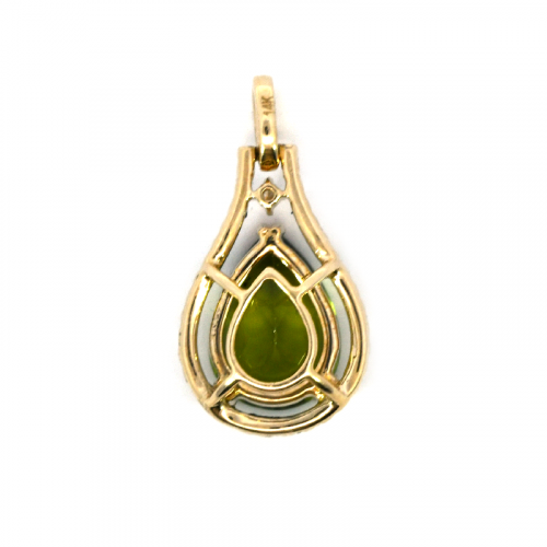 Peridot Pear Shape 3.09 Carat Pendant In 14K  Yellow Gold Accented With Diamonds