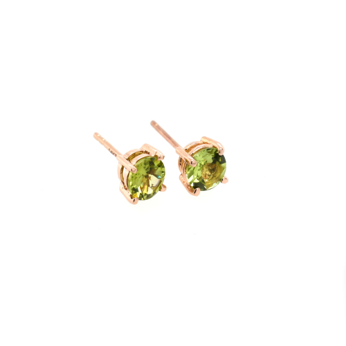 Peridot Round Shape 1.01 Carat Stud Earring In 14k Rose Gold
