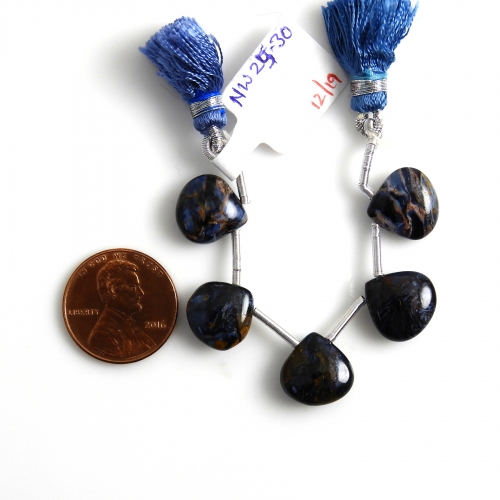 Pietersite Drops Heart Shape 12x12mm Drilled Beads 5 Pieces