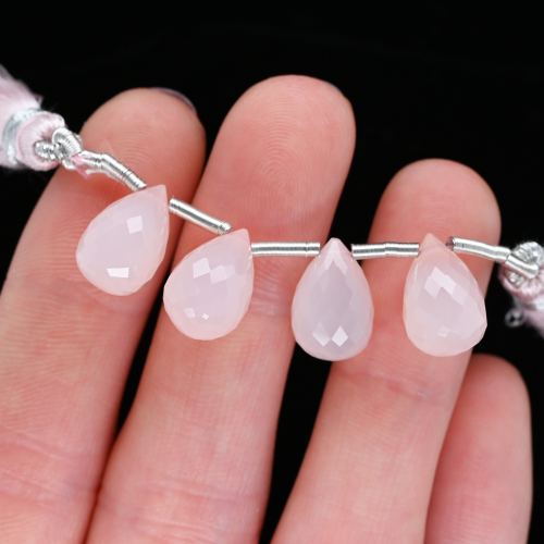 Pink Chalcedony Drops Briolette Shape 12x8mm Drilled Beads 4 Pieces
