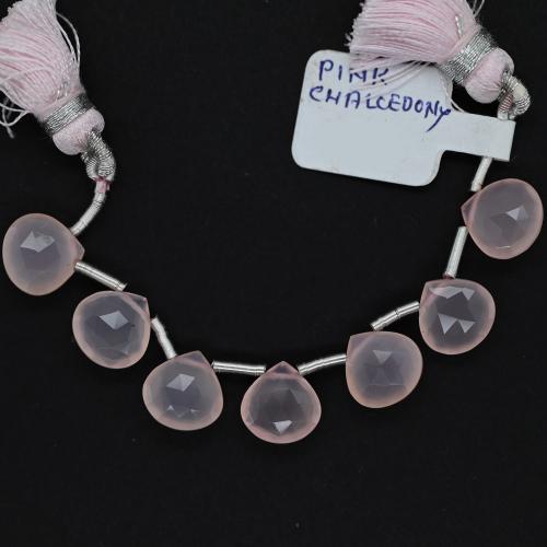 Pink Chalcedony Drops Tear Shape 10x10mm Drilled Beads 7 Pieces