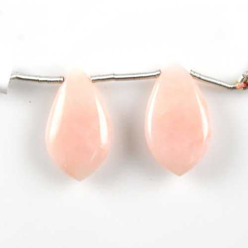 Pink Opal Drops Leaf Shape 23x13mm Drilled Beads Matching Pair