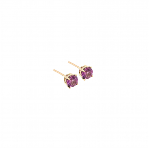 Pink Sapphire Round 0.95 Carat Stud Earrings in 14K Yellow Gold