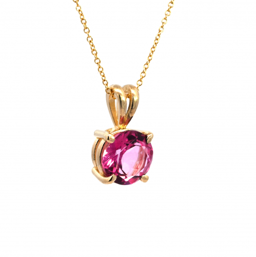 Pink Topaz Round 2.20 Carat Pendant In 14k Yellow Gold (chain Not Included)