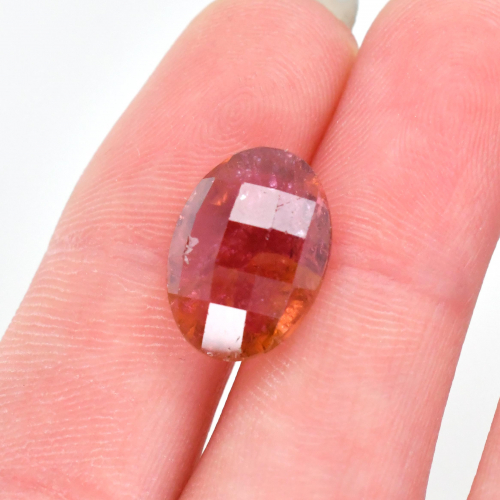 Pink Tourmaline Double-Sided Checkerboard Top Oval 14x10mm Single Piece 6.32 Carat