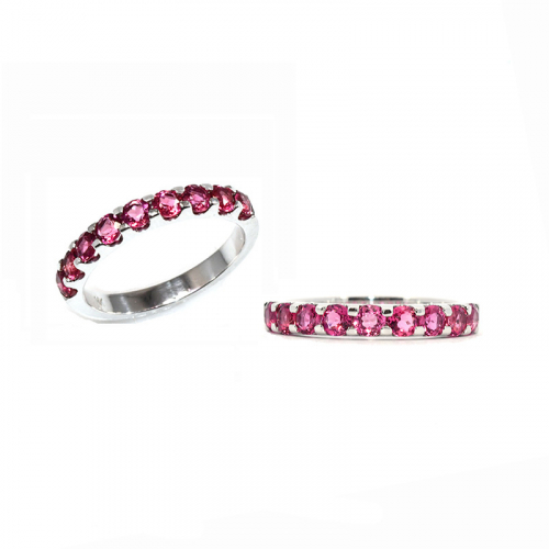 Pink Tourmaline Round 0.98 Carat Ring Band In 14k White Gold (rg4897)