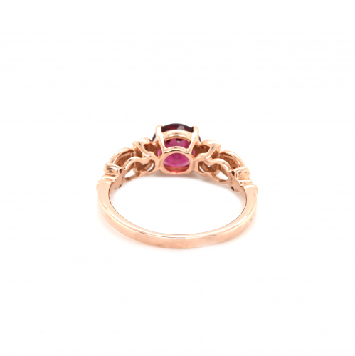 Pink Tourmaline Round 1.20 Carat Ring With Accent Diamonds In 14k Rose Gold