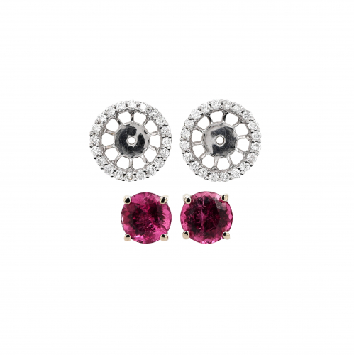 Pink Tourmaline Round 3.20 Carat Stud Earrings With Detachable Diamond Halo In 14k White Gold