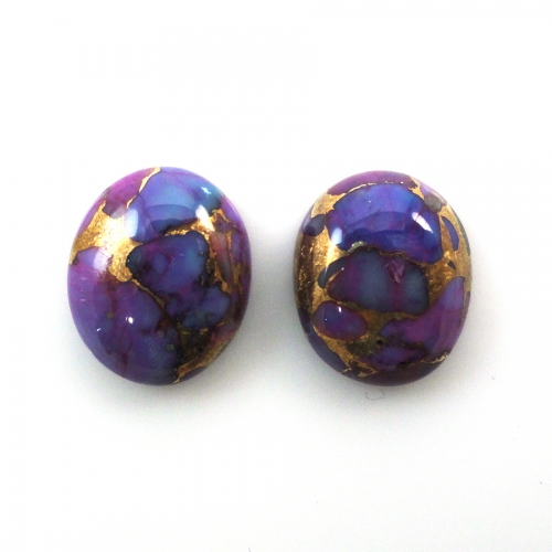 Purple Copper Turquoise Cab Oval 12X10mm Matching Pair Approximately 8 Carat
