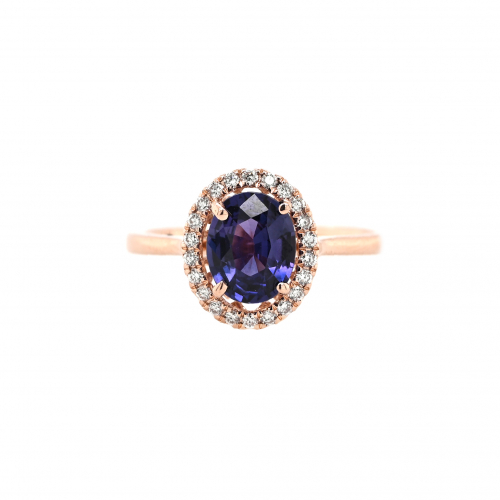 Purple Sapphire Oval 1.37 Carat Ring With Accent Diamonds In 14k Rose Gold