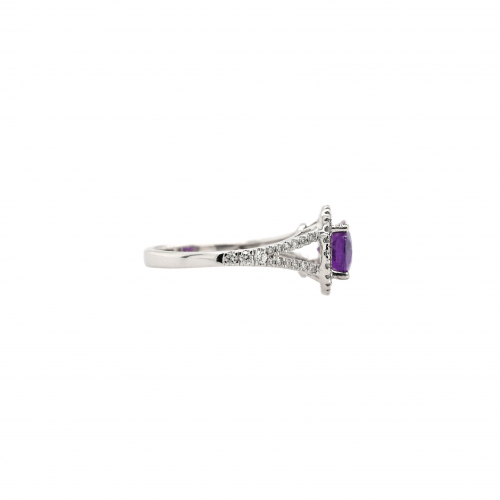 Purple Sapphire Oval 2.32 Carat Ring With Accent Diamonds In 14k White Gold