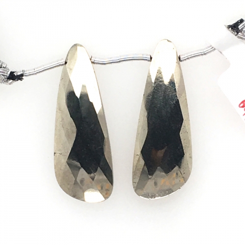 Pyrite Drops Wing Shape 25x13mm Drilled Beads Matching Pair