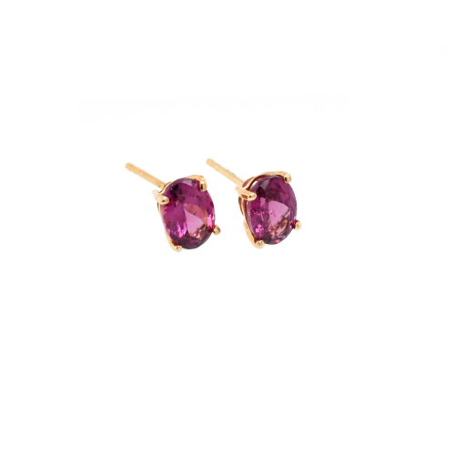 Raspberry Garnet Oval 1.74 Carat Stud Earring In 14k Yellow Gold