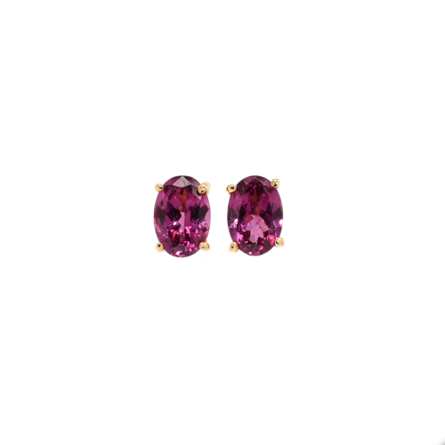 Raspberry Garnet Oval 1.74 Carat Stud Earring In 14k Yellow Gold