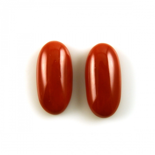 Red Coral Cab Oval 19x9MM Matched Pair Approximately 15.70 Carat