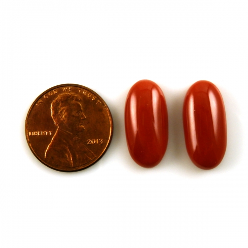 Red Coral Cab Oval 19x9mm Matched Pair Approximately 15.70 Carat