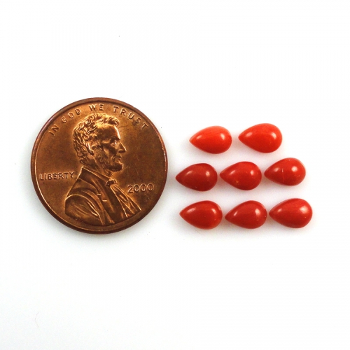 Red Coral Cab Pear Shape 6x4mm Approximately 4 Carat.