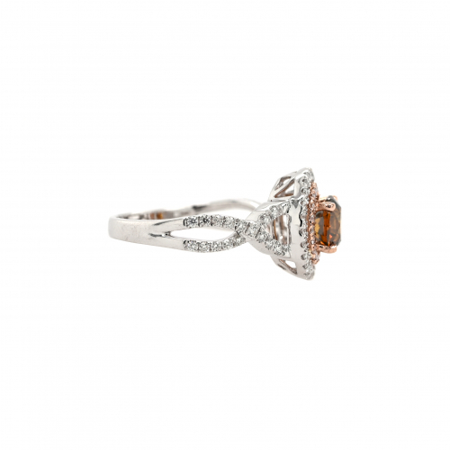 Red Diamond Round 0.95 Carat Ring with Accent Diamonds in 14K Dual Tone (White/Rose) Gold
