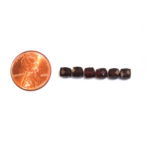Red Garnet Faceted Drops Cube Shape 5mm Drilled Bead 6 Pieces