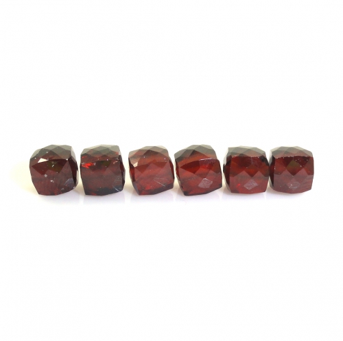 Red Garnet Faceted Drops Cube Shape 5mm Drilled Bead 6 Pieces