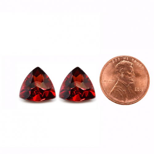 Red Garnet Trillion Shape 9mm Matching Pair Approximately 4 Carat