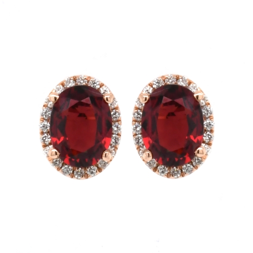 Red Spinel 2.10 Carat With Accented Diamond Stud Halo Earring In 14k Rose Gold