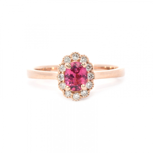 Red Spinel Oval 0.49 Carat Ring With Accent Diamonds In 14k Rose Gold
