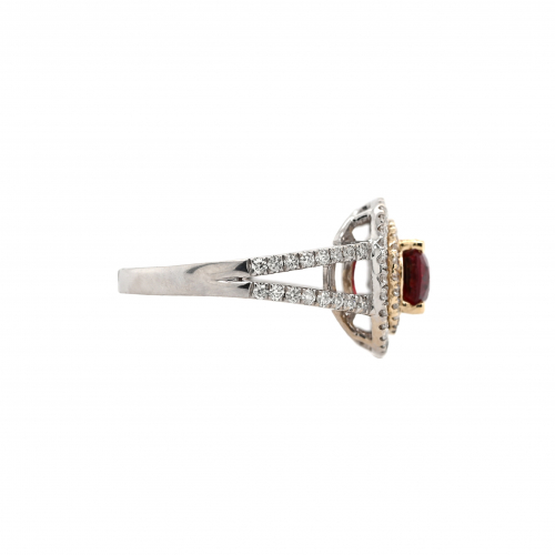 Red Spinel Oval 1.36 Carat Ring With Accent Diamonds In 14k Dual Tone (white/yellow) Gold